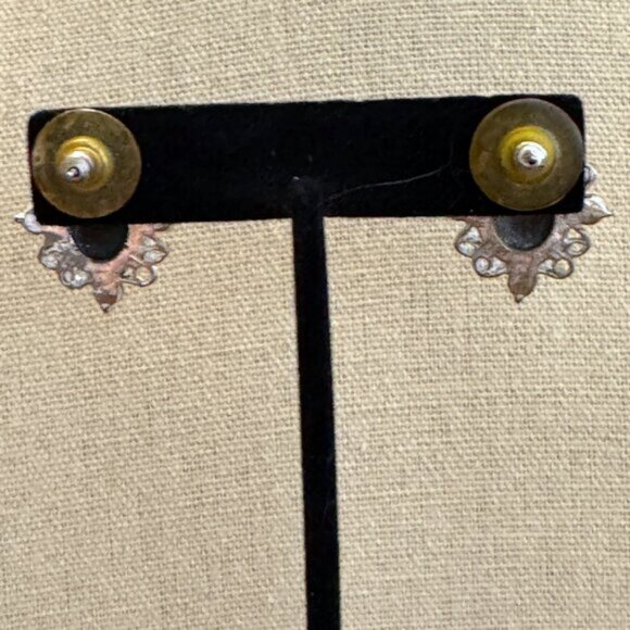 Vintage Cameo Pierced Earrings Silver Tone Dark Gray and White, Smokey Stones - Picture 3 of 3